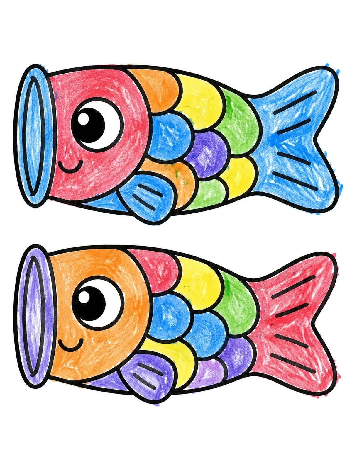 Colored example of the Two Cute Koinobori Windsocks coloring page