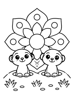 Free printable Two Cute Meerkats And Flower coloring page