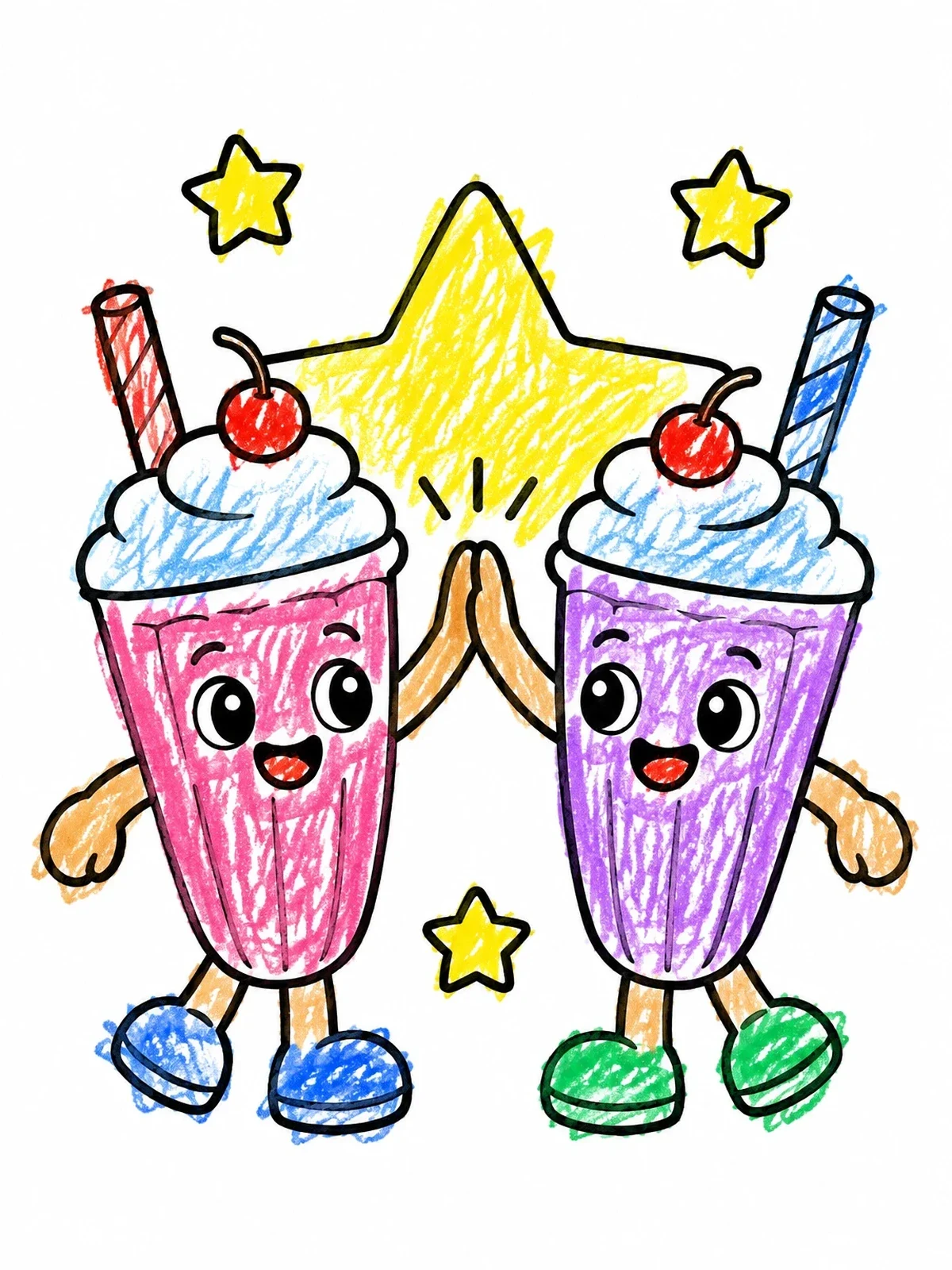 Colored example of the Two Milkshakes Giving A High Five coloring page