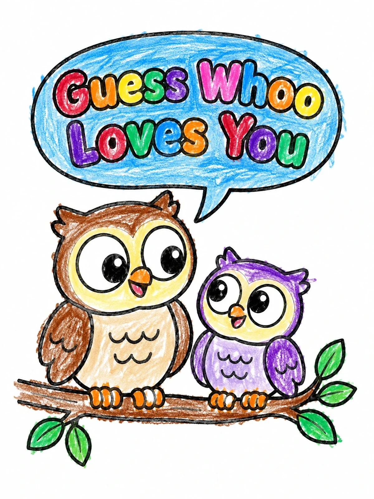 Colored example of the Two Cute Owls On Branch coloring page