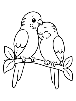Free printable Two Cute Parakeets On Branch coloring page