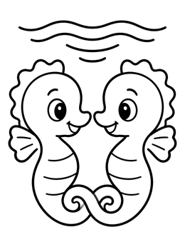 Free printable Two Cute Seahorses Linking Tails coloring page