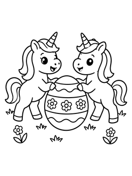 Free printable Two Cute Unicorns With Easter Egg coloring page