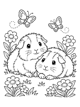 Free printable Two Fluffy Guinea Pigs In The Garden coloring page