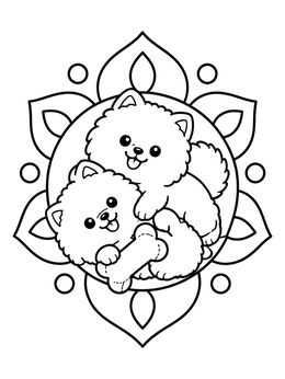Free printable Two Fluffy Pomeranians With Plush Bone coloring page