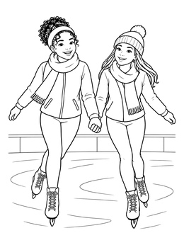 Two Friends Ice Skating Hand in Hand coloring page