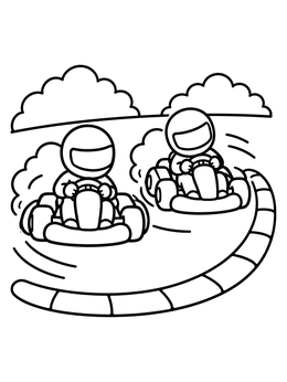 Free printable Two Go Karts Racing Around A Bend coloring page