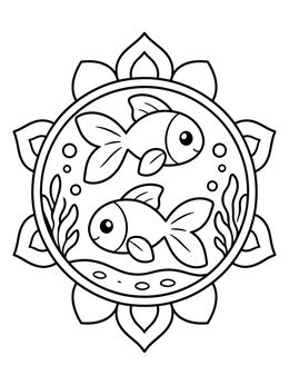 Free printable Two Cute Goldfish In Floral Frame coloring page