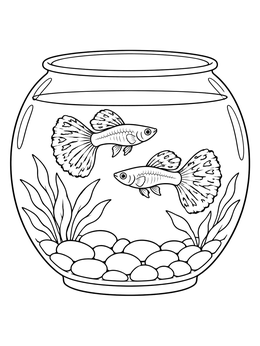 Free printable Two Guppies In A Fishbowl coloring page