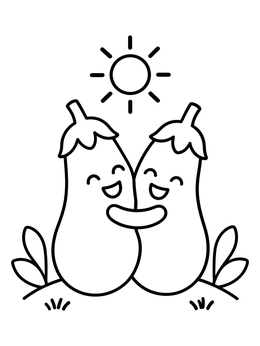 Free printable Two Happy Eggplants Hugging coloring page