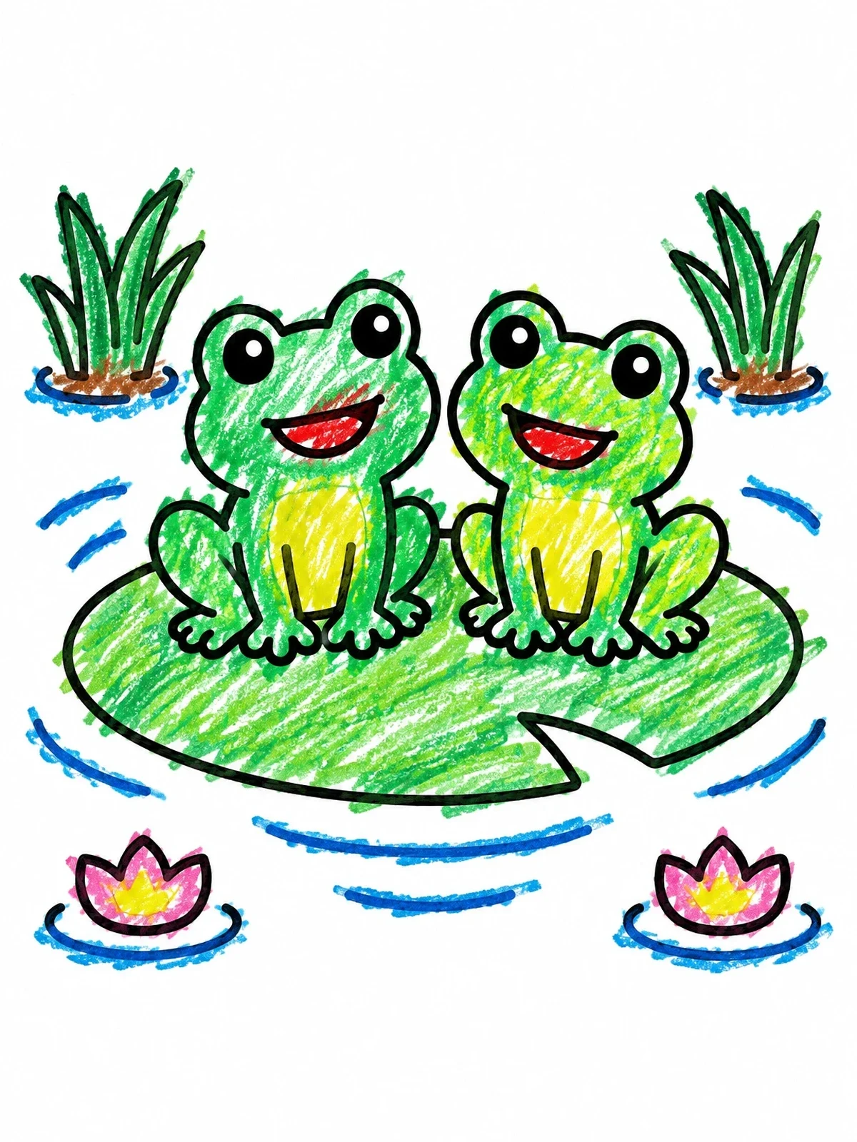 Colored example of the Two Happy Frogs On A Lily Pad coloring page
