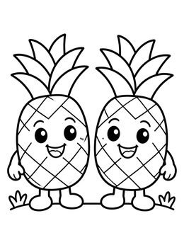 Free printable Two Happy Pineapples Standing Together coloring page