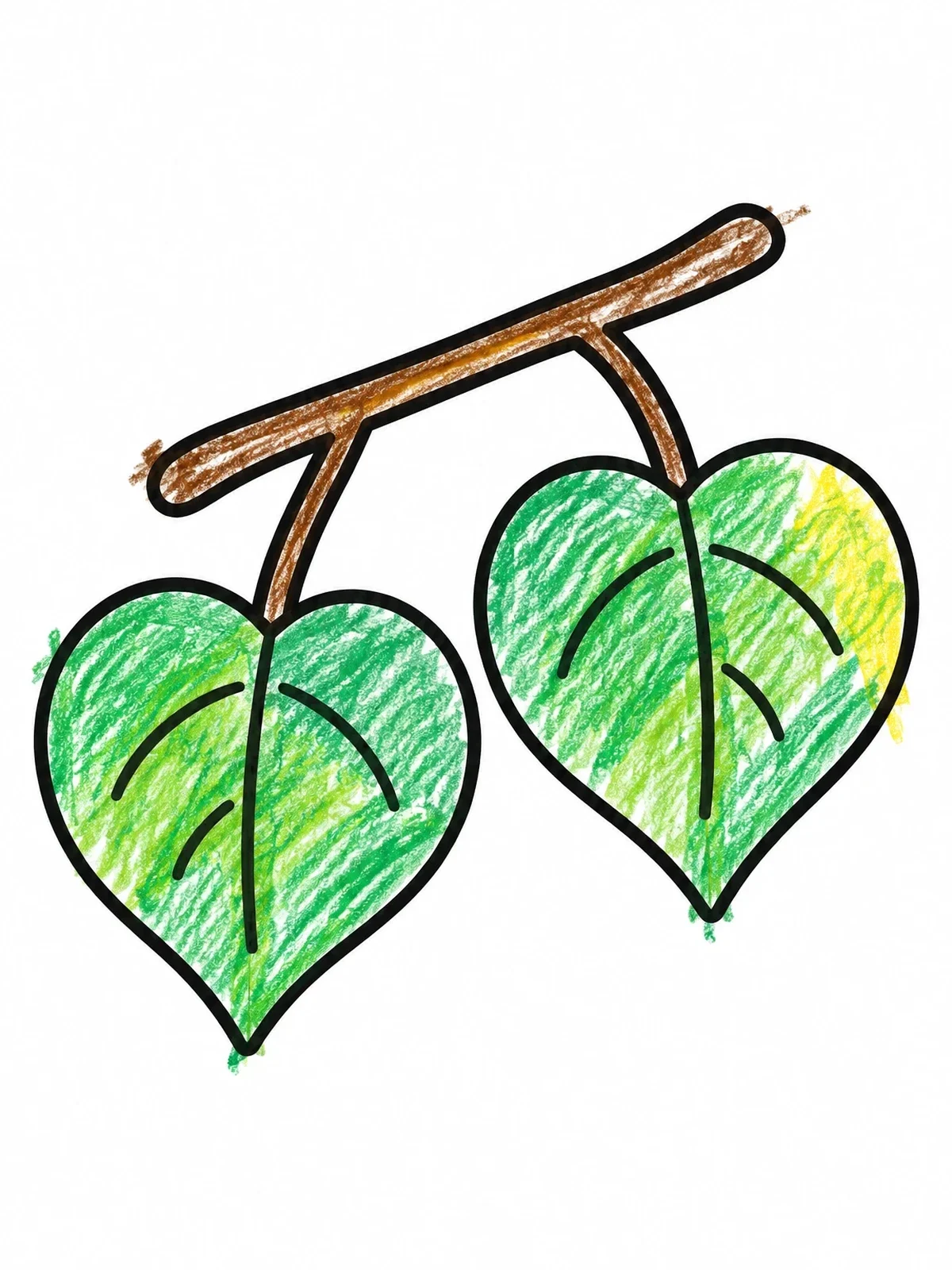 Colored example of the Two Heart Shaped Leaves On A Twig coloring page