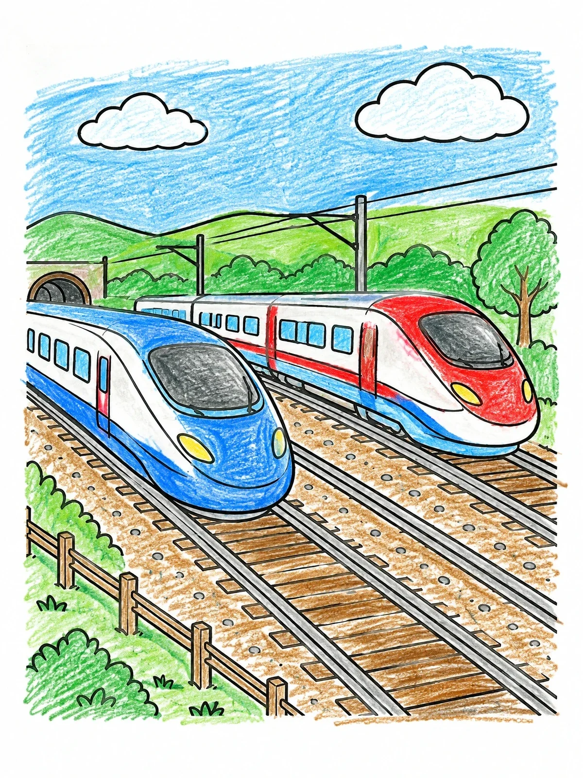 Colored example of the Two High Speed Trains On Tracks coloring page