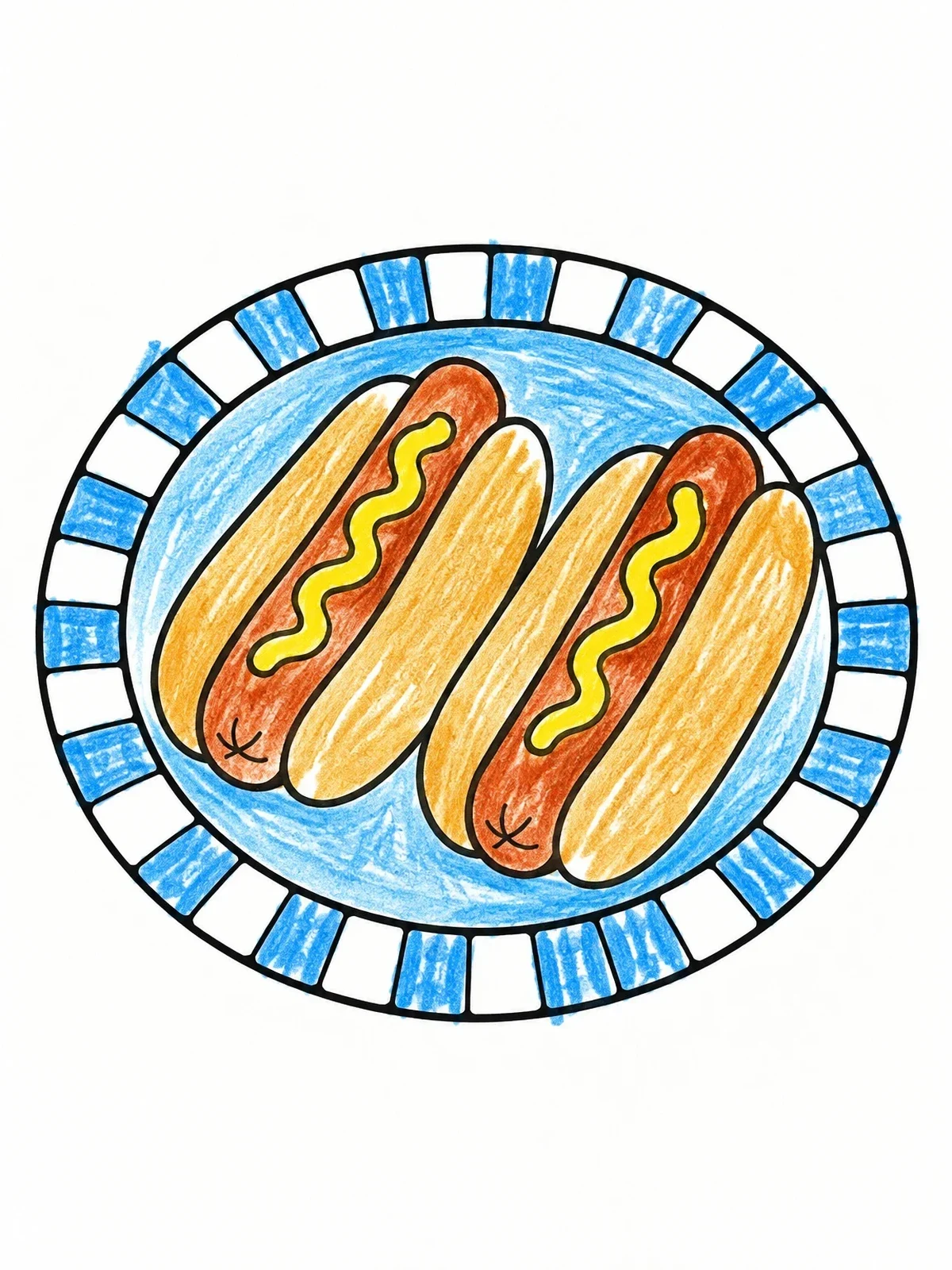 Colored example of the Two Hot Dogs On A Plate coloring page
