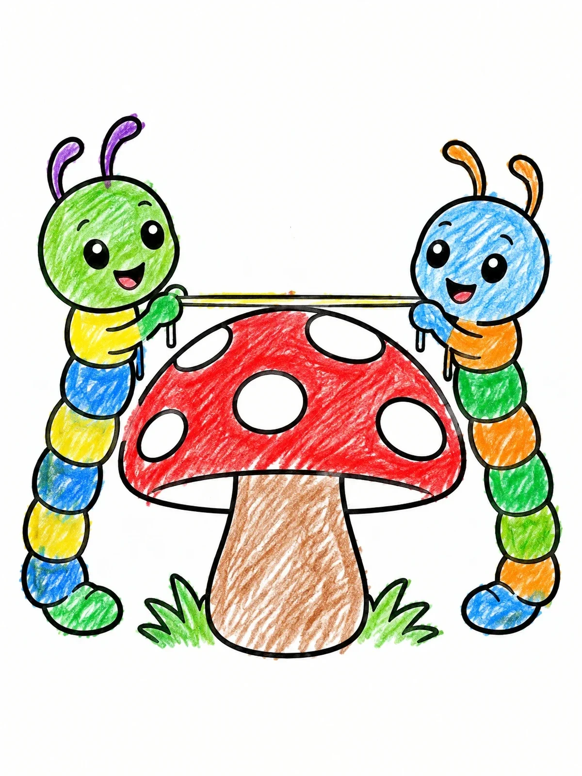 Colored example of the Two Inchworms Measuring A Mushroom coloring page