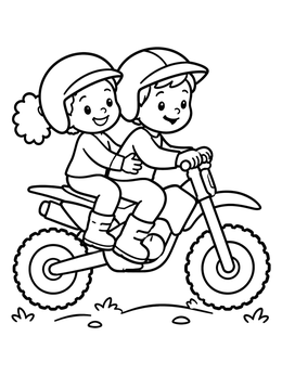 Free printable Two Kids Riding A Dirt Bike coloring page