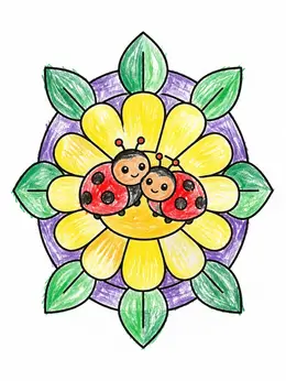 Simple Daisey Two Ladybugs On A Daisy Flower Coloring Page