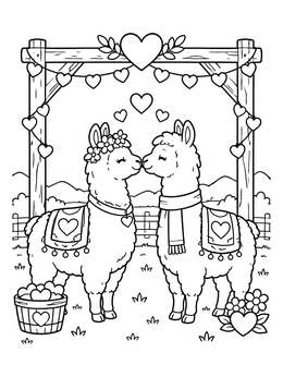 Free printable Llamas In Love Under Heart Arch coloring page
