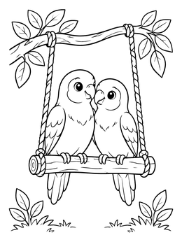 Free printable Two Lovebirds On A Wooden Swing coloring page