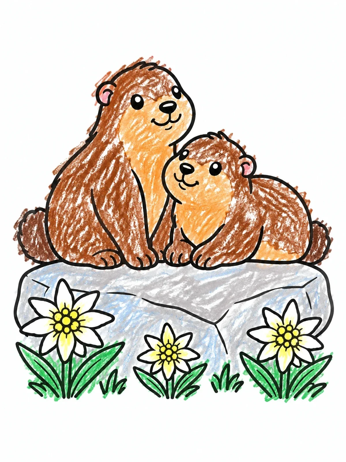 Colored example of the Two Marmots On Alpine Rock coloring page