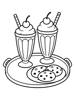 Free printable Two Milkshakes And Cookies On A Tray coloring page