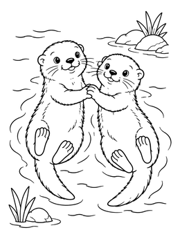 Free printable Two Otters Holding Paws In Water coloring page