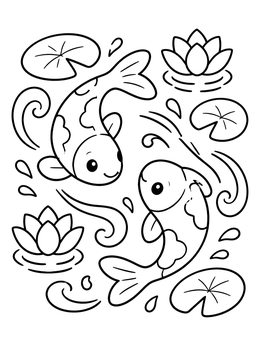 Free printable Two Playful Koi In Pond coloring page