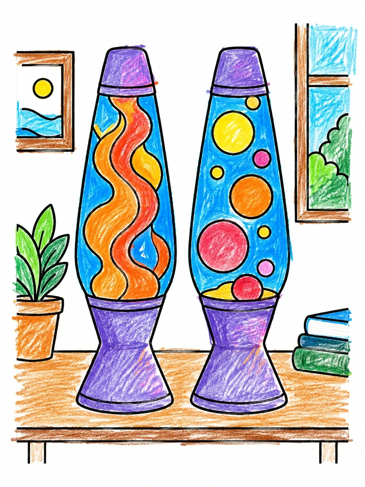 Colored example of the Two Retro Lava Lamps On Table coloring page