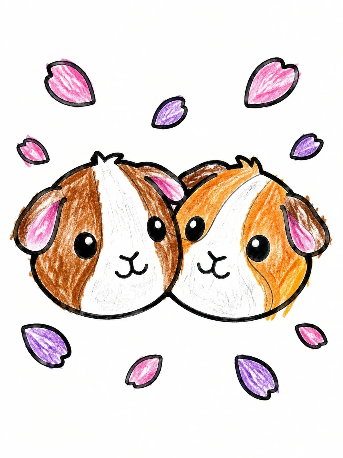 Colored example of the Two Round Guinea Pigs With Petals coloring page