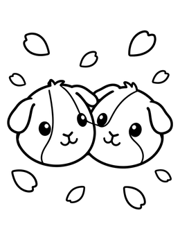 Free printable Two Round Guinea Pigs With Petals coloring page