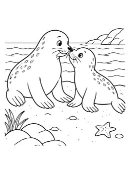Two Seals Nuzzling on the Beach coloring page