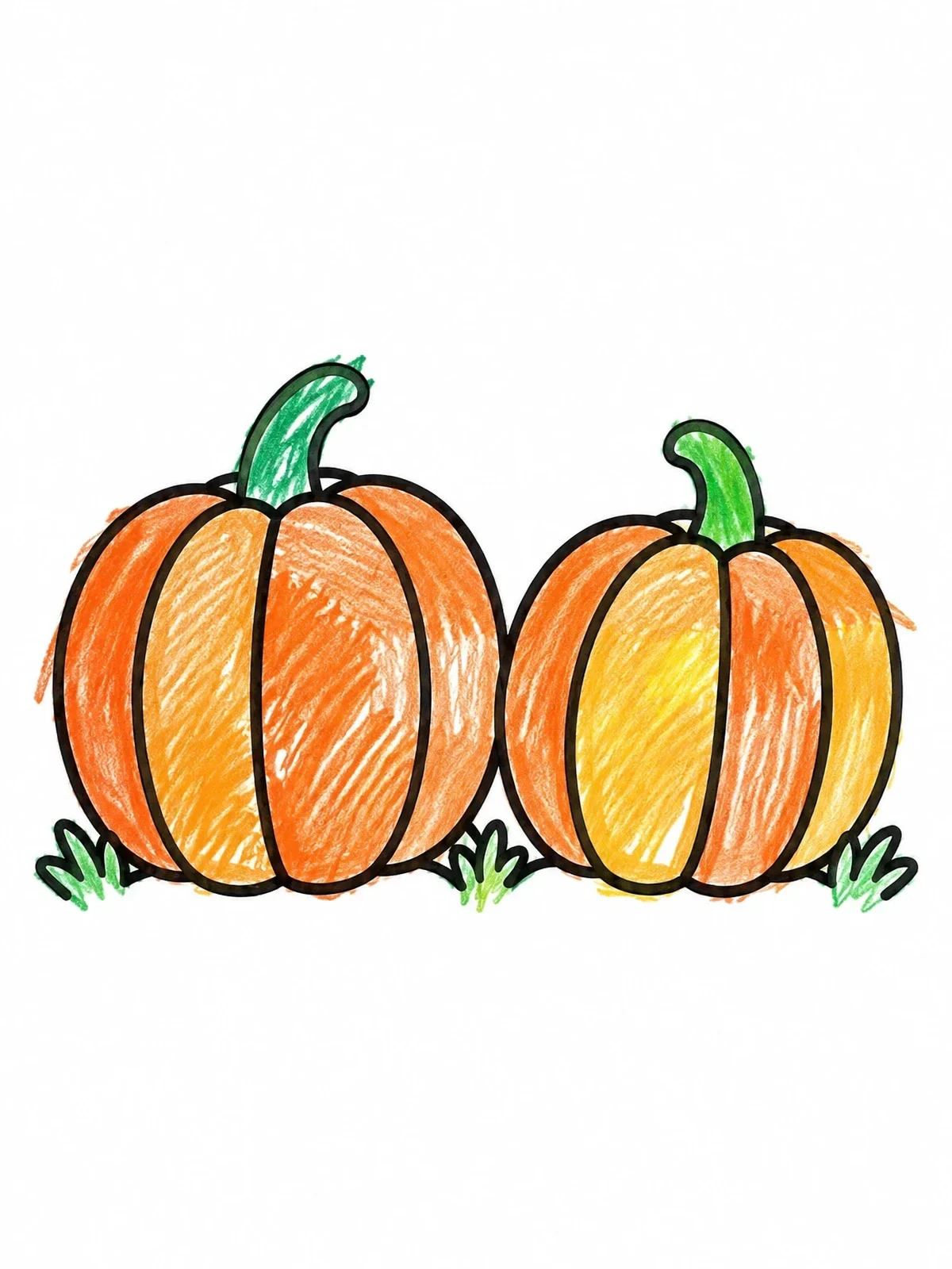 Colored example of the Two Simple Pumpkins In Grass coloring page