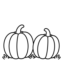 A simple pumpkin coloring page featuring two pumpkins sitting side by side in the grass.