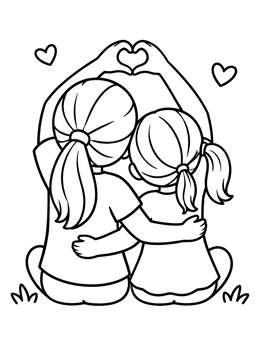 Free printable Two Sisters Making A Heart coloring page