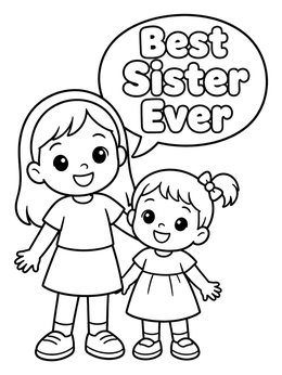 Free printable Two Sisters Standing Together Smiling coloring page