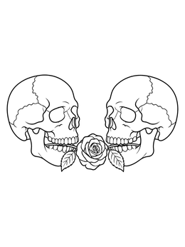Free printable Two Skulls Sharing A Rose coloring page