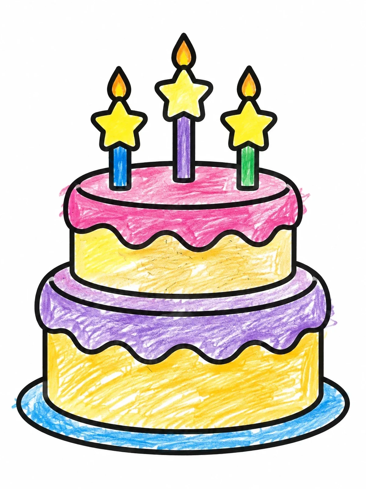 Colored example of the Two Tier Cake With Star Candles coloring page