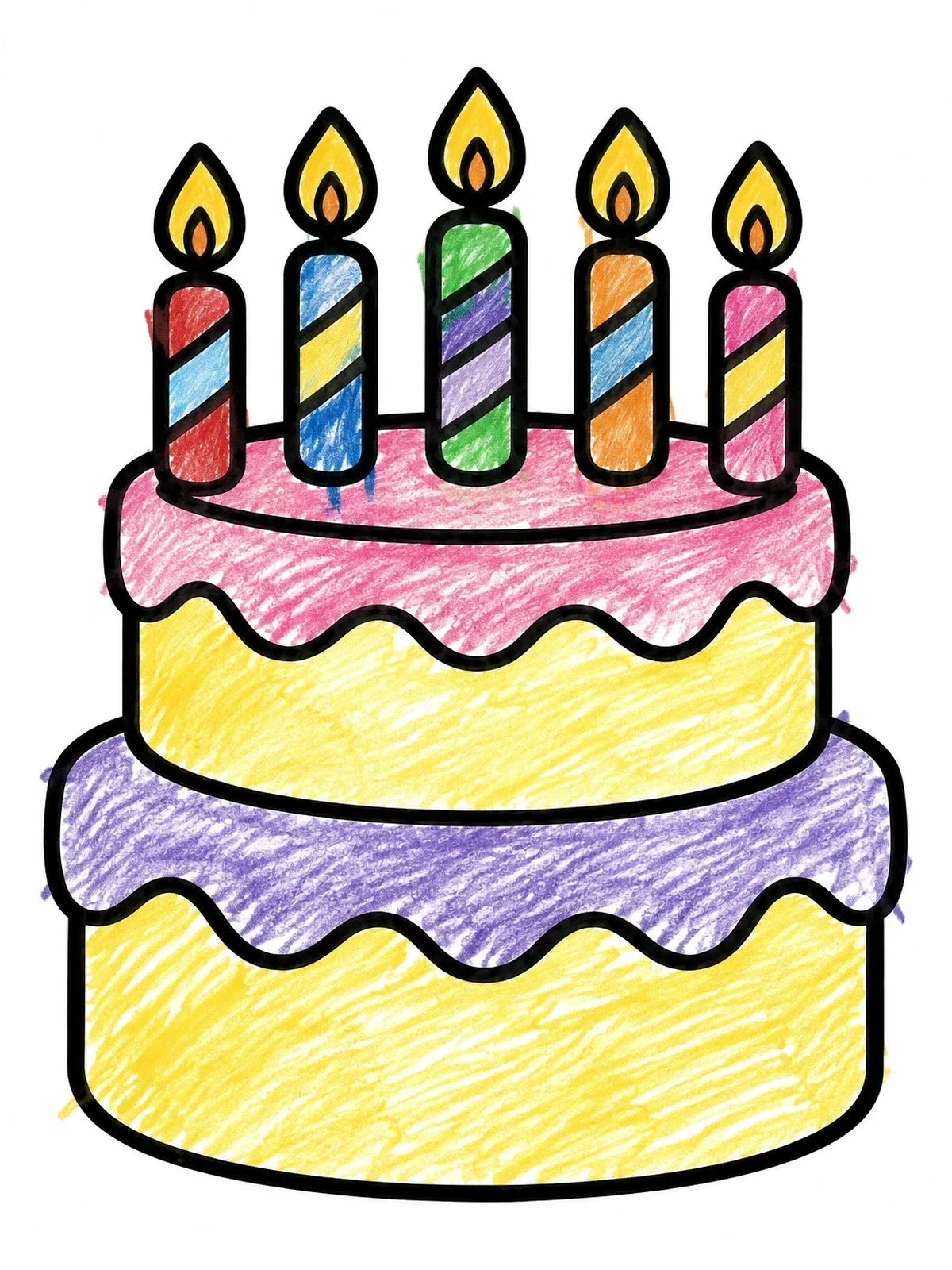 Colored example of the Two Tier Celebration Birthday Cake coloring page
