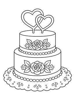 Free printable Two Tier Cake With Heart Toppers coloring page