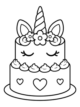 Free printable Two Tiered Unicorn Cake With Flowers coloring page