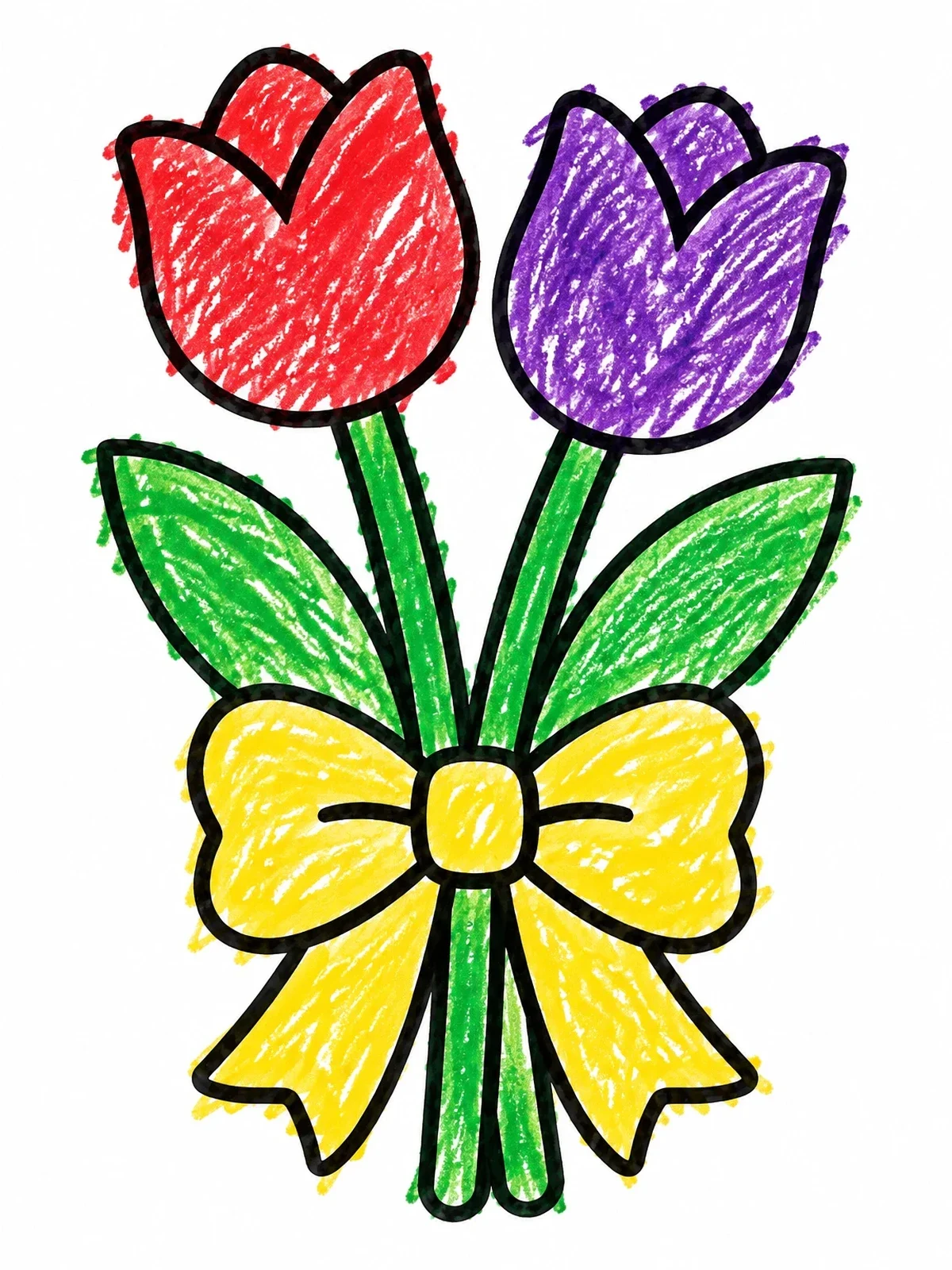 Colored example of the Two Tulips Tied With Bow coloring page
