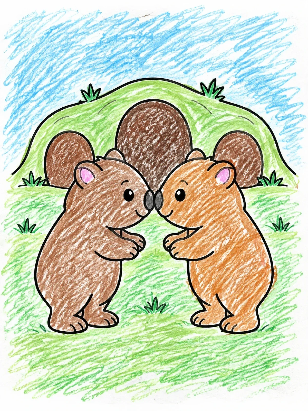 Colored example of the Two Wombats Touching Noses coloring page