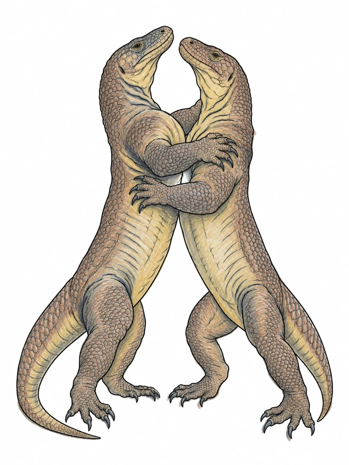 Colored example of the Two Wrestling Komodo Dragons coloring page