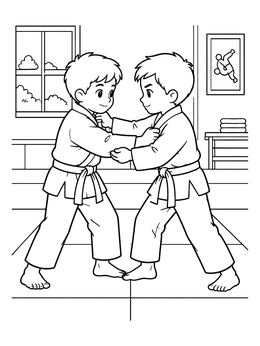 Free printable Two Young Boys Practicing Judo coloring page