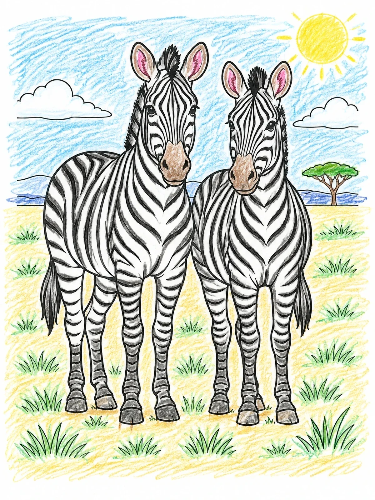 Colored example of the Two Zebras On The African Savanna coloring page