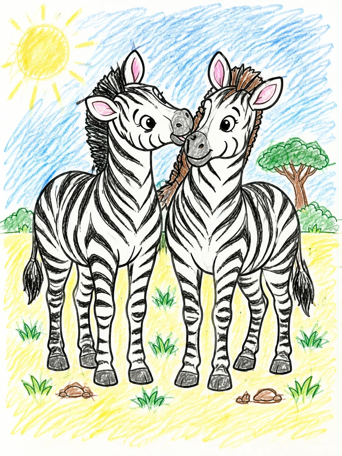 Colored example of the Two Zebras Grooming Each Other coloring page