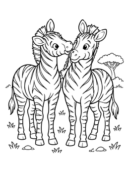 Free printable Two Zebras Grooming Each Other coloring page