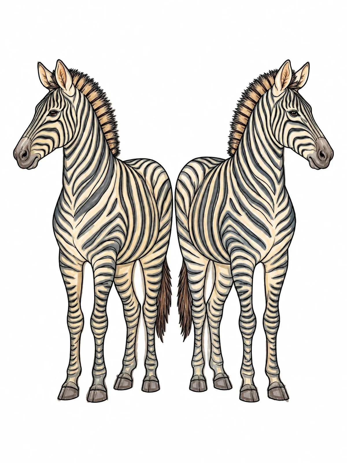 Colored example of the Two Zebras Standing Back To Back coloring page