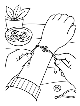 Free printable Tying An Evil Eye Bracelet coloring page
